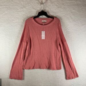 Rachel Parcell Women's Mauve Pink Bell‎ Sleeve Scalloped Hem Sweater Linen L NWT